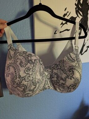 Lane Bryant Cacique Bra 42F EUC Lightly Lined Balconette White Blue Green